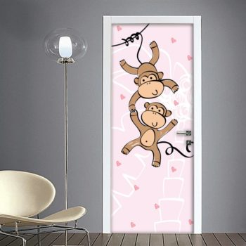 Adesivo per porte con scimmiette simpatiche