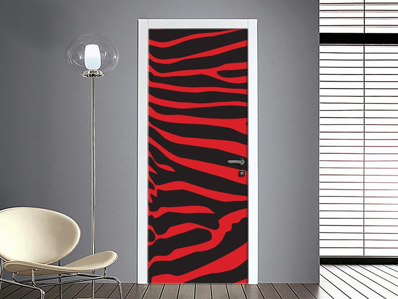adesivo porta zebrato rosso nero