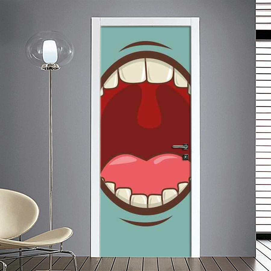 Adesivo per porta emoticon bocca aperta