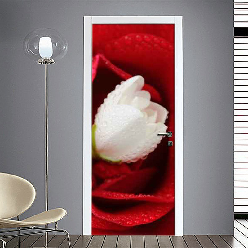 Adesivo Porta: Rosa con fiore bianco