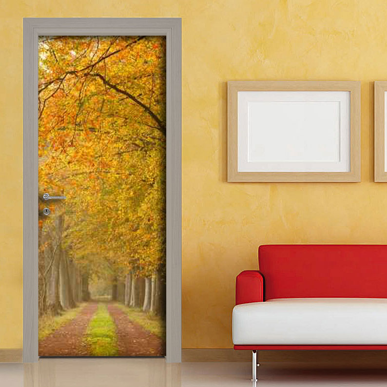 Adesivo porta sentiero alberato in autunno