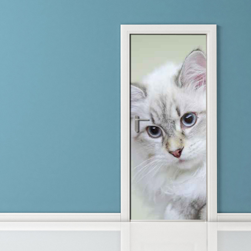 Adesivo per Porta con Gatto Pensieroso