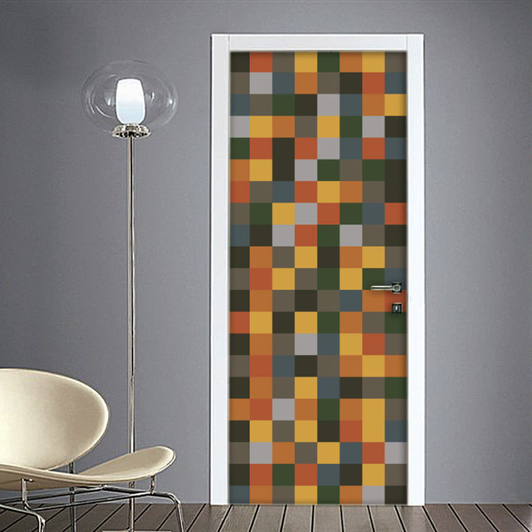Adesivo per Porta Vintage quadrati colorati