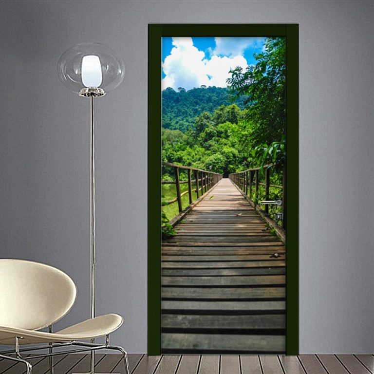 Sentiero su ponte in legno adesivo per porta