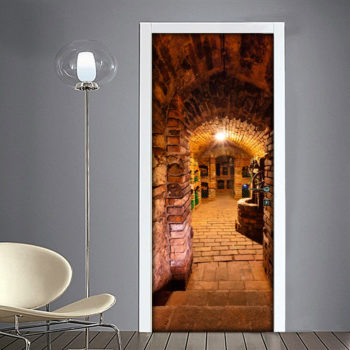 Adesivo per porta con botti in cantina