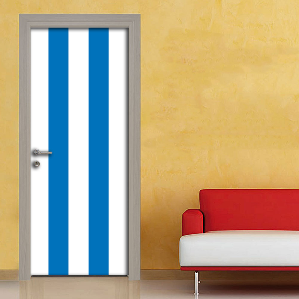 Adesivo porta a righe bianco celeste