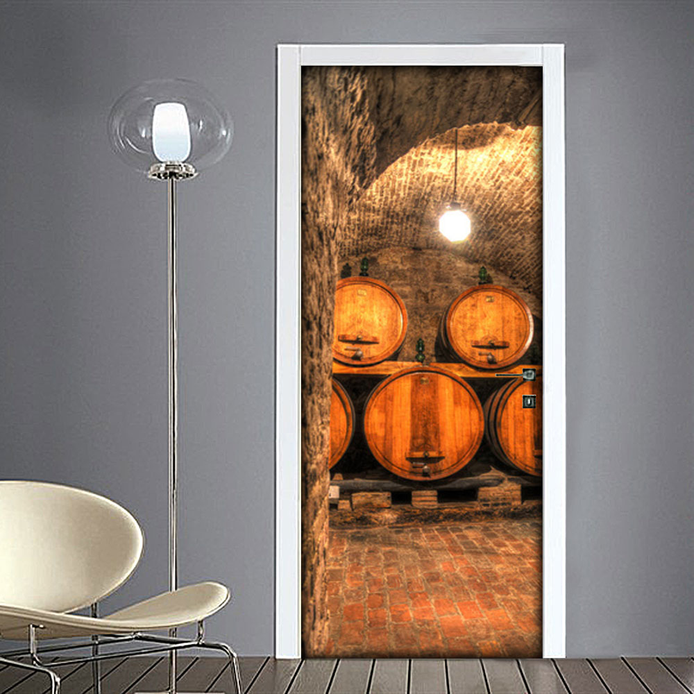 Adesivo per porta con botti in cantina