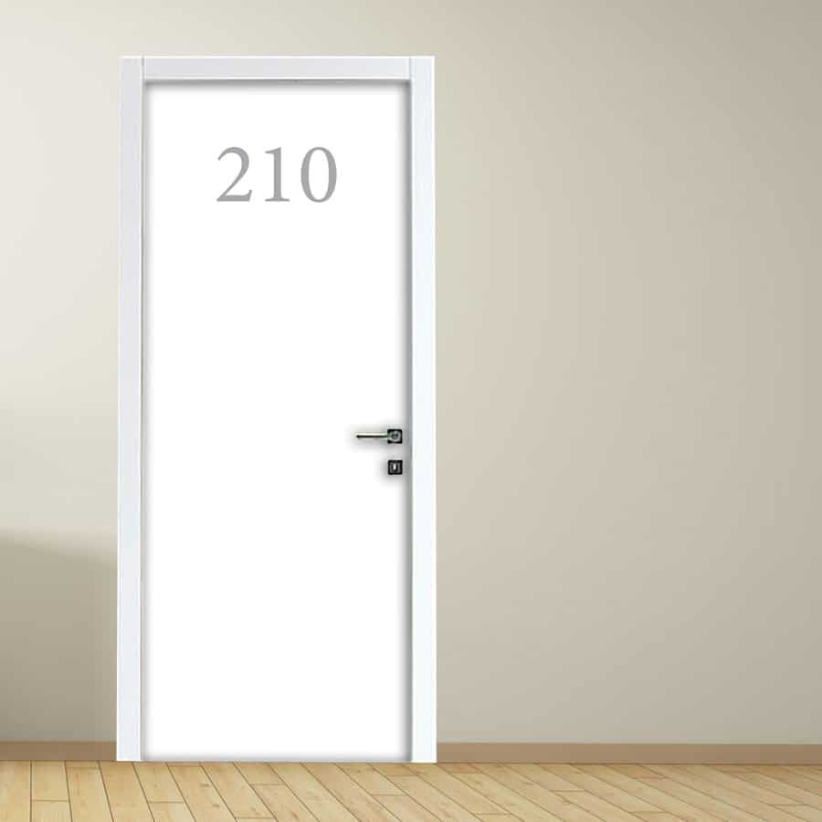 Adesivo per porta Hotel tinta unita bianco con numero (personalizzabile)