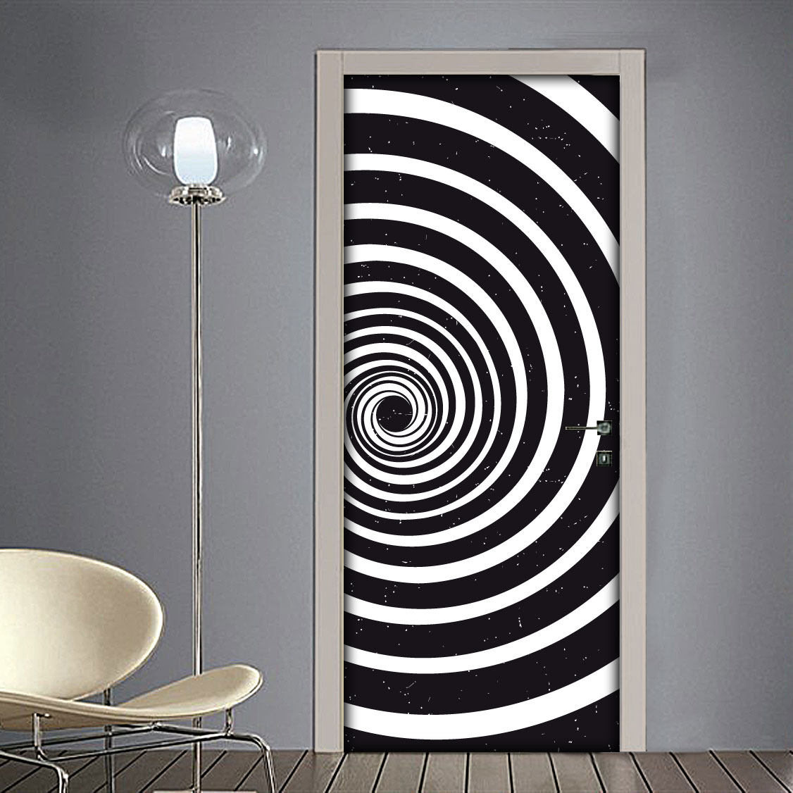 Adesivo per Porta: Spirale 3D per Illusione Ottica