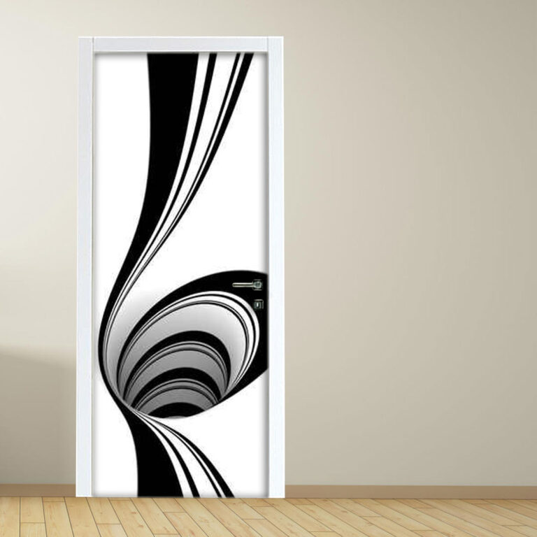 Adesivo per porta: 3D astratto con vortice bianco e nero