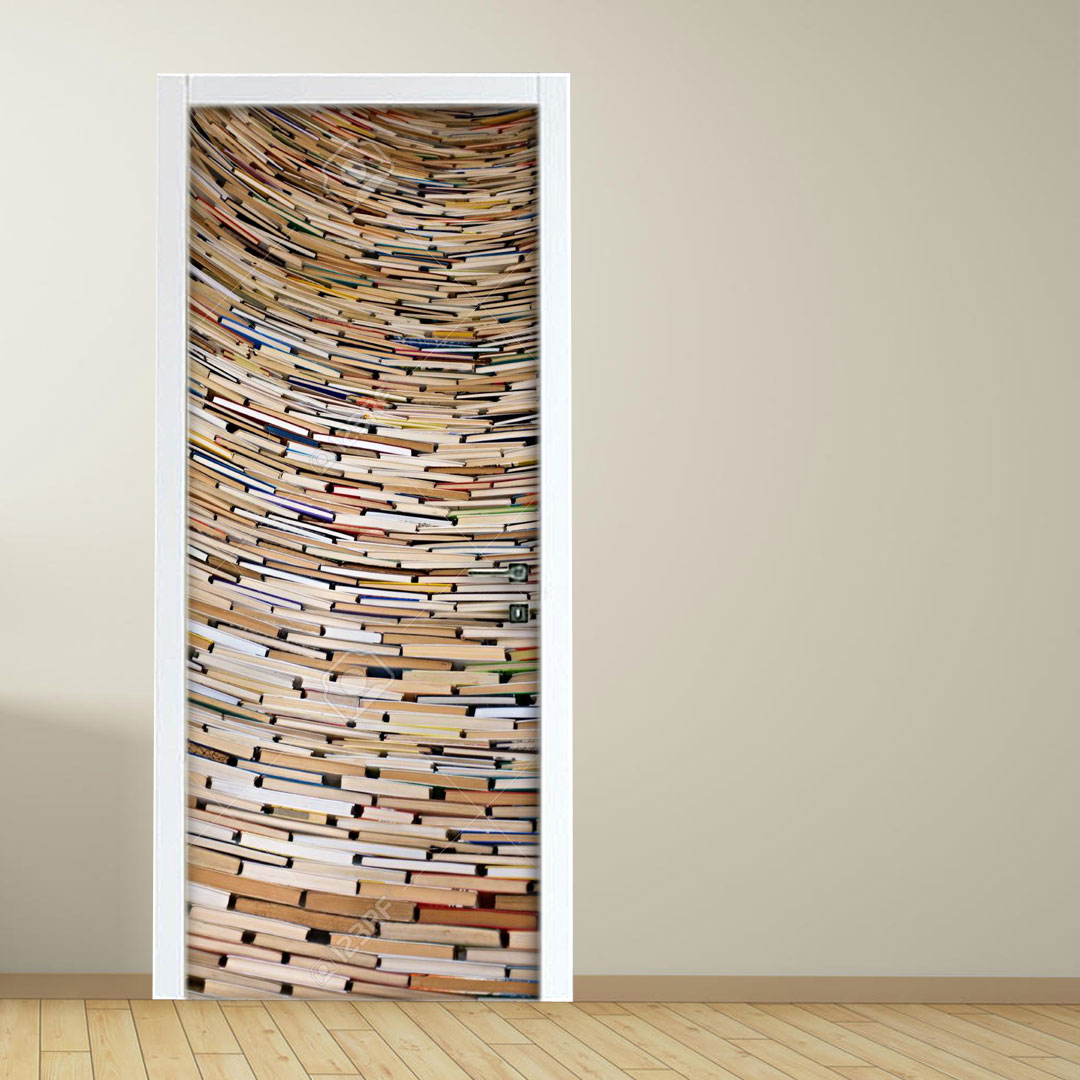 Adesivo per porta: pila di libri in biblioteca a Praga