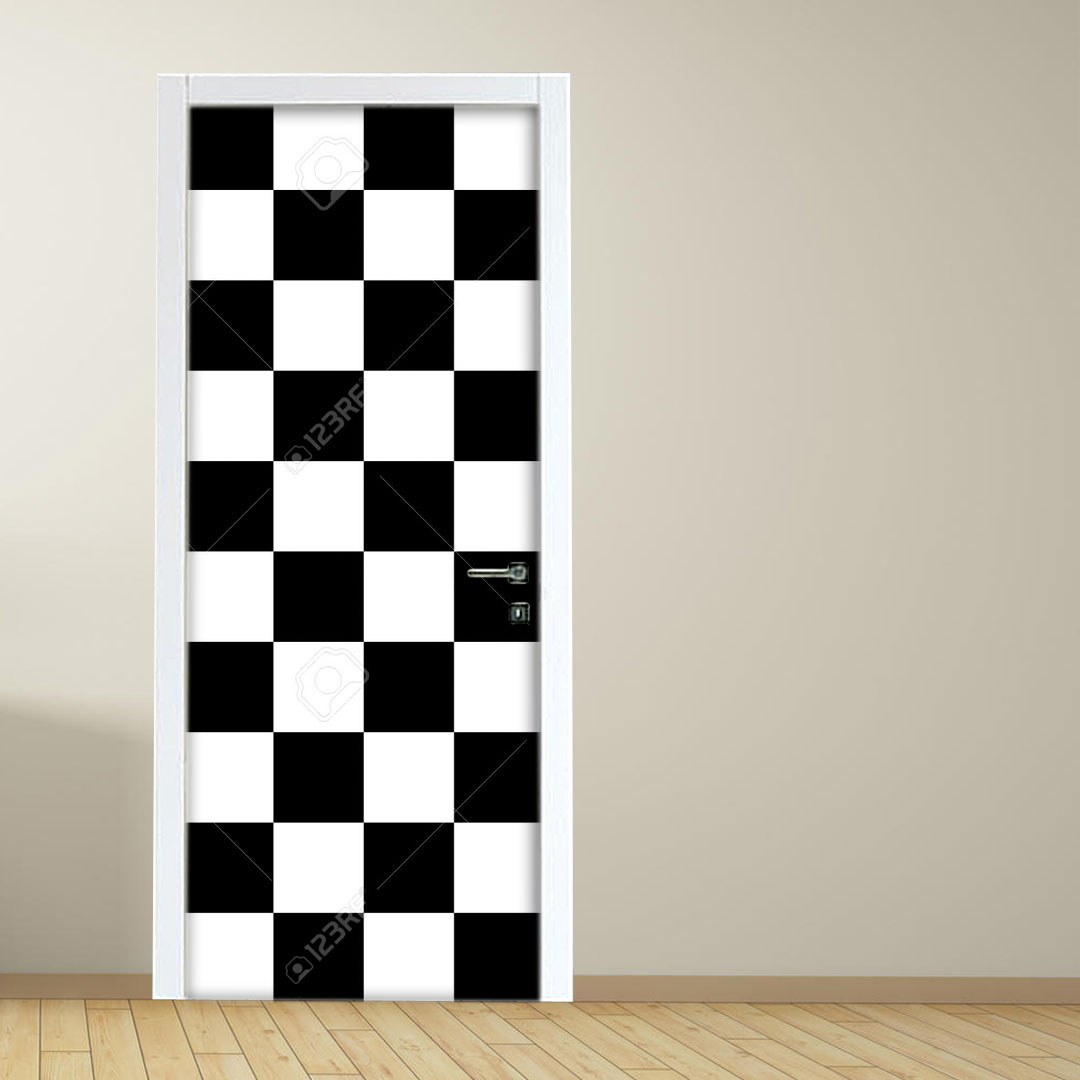 Adesivo per porta: scacchiera astratto bianco e nero