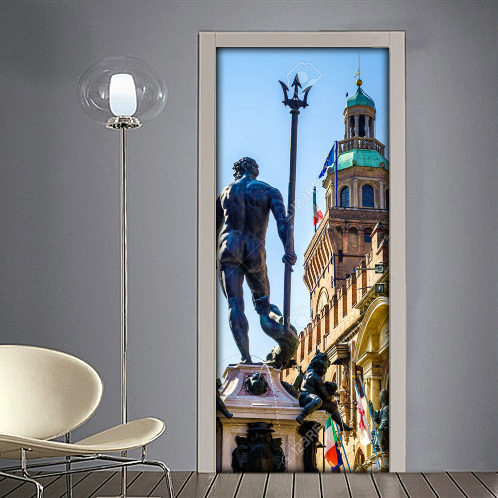 Adesivo per porta: statua di Nettuno nel centro storico di Bologna