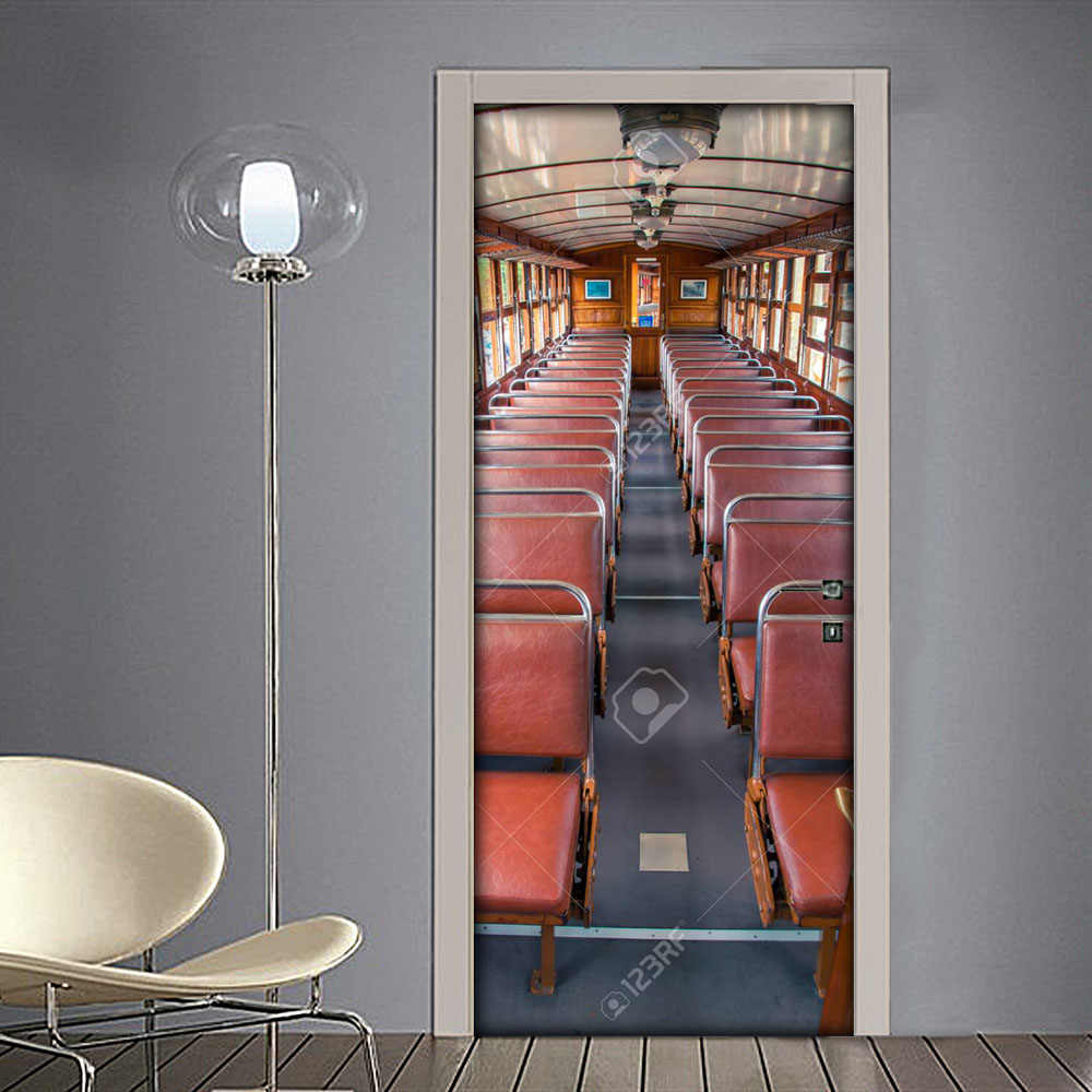 Adesivo per porta: interno di treno vintage