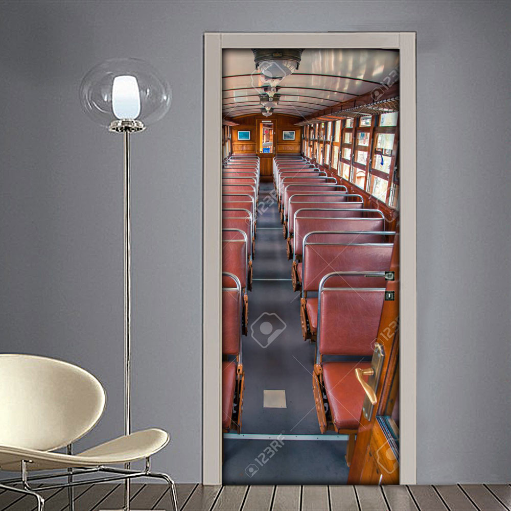 Adesivo per porta: interno di treno vintage